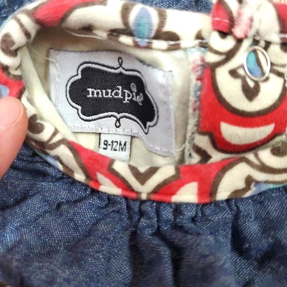 Mud Pie Romper Denim Collar and Applique GUC Size 9-12 Months - Picture 2 of 3